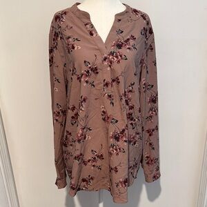 Floral V-Neck Long Sleeve Women's Top - Mauve Pink